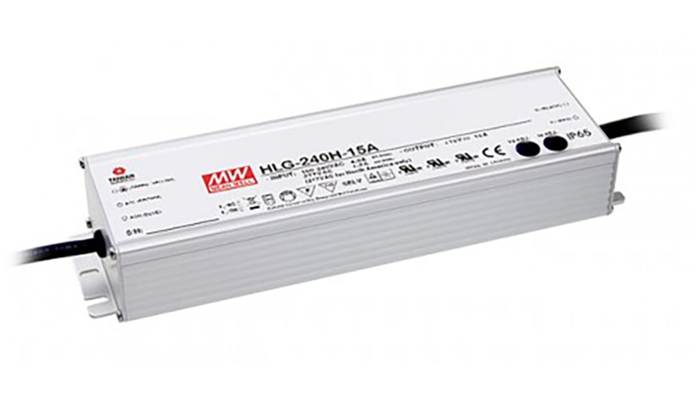 Driver LED tensión constante MEAN WELL de salidas, IN: 127 → 373 V dc, 90 → 264 V ac, OUT: 30V, 8A, 240W,