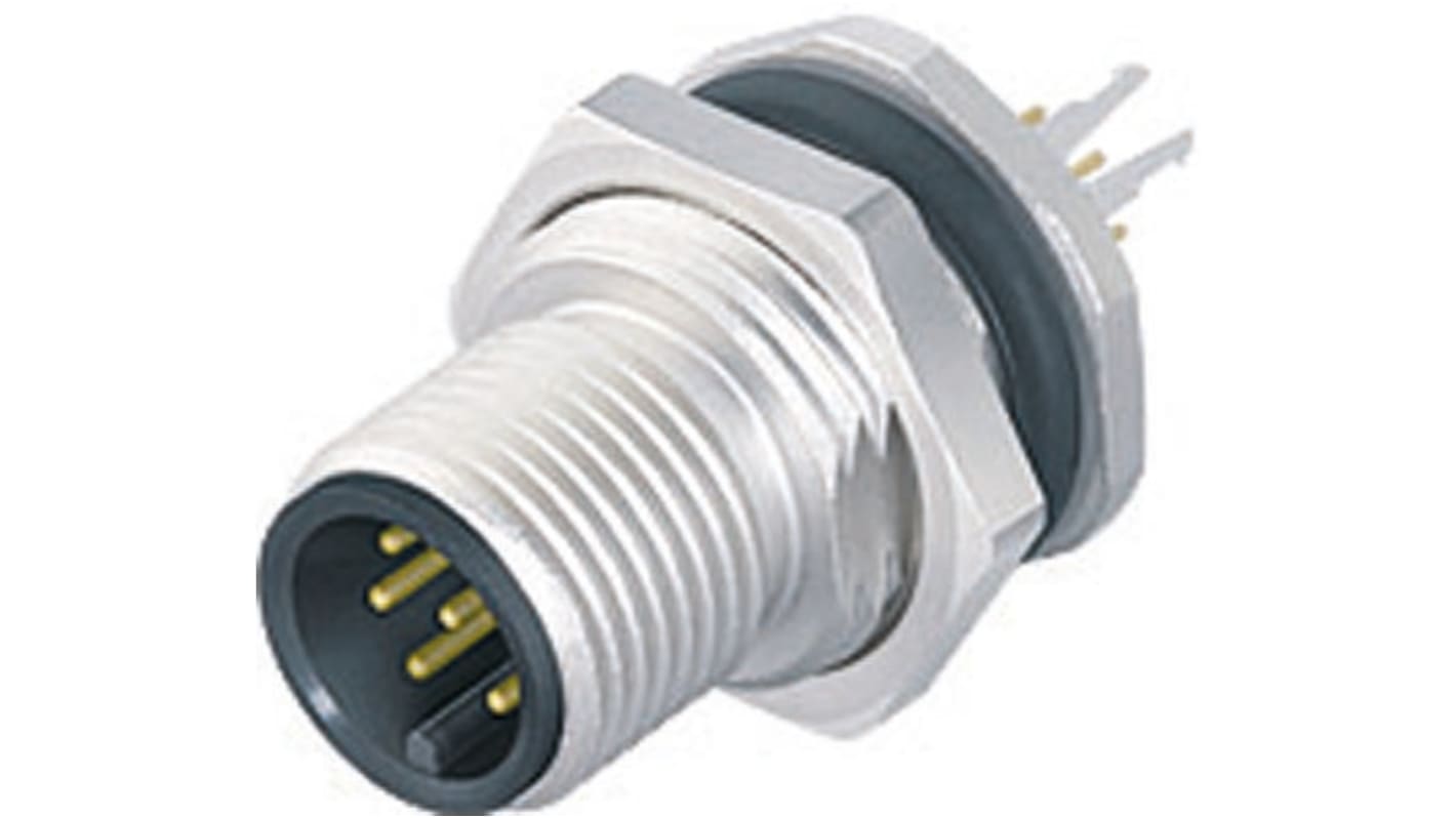 binder Connector, 4 Contacts, Panel Mount, M12 Connector, Socket, Male, IP67, 713 Series