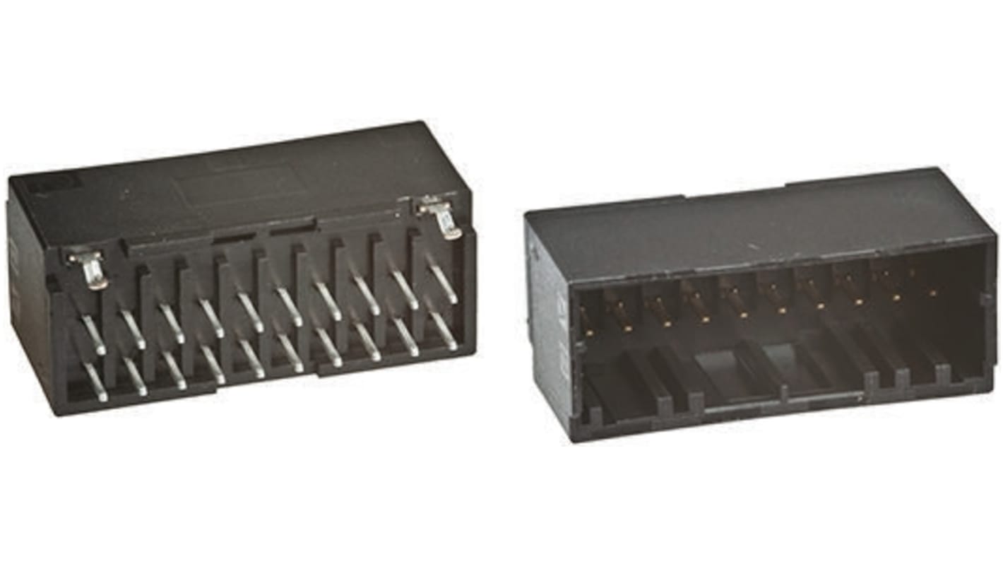 Conector macho para PCB TE Connectivity serie Dynamic 1000 de 10 vías, 2 filas, paso 2.5mm, para soldar, Montaje en