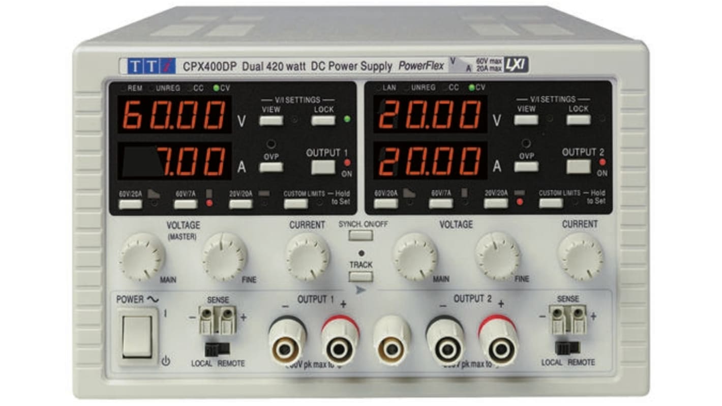 Fuente de alimentación Aim-TTi CPX400DP, calibrado RS, 2 salidas, 0 → 60V, 0 → 20A, 840W