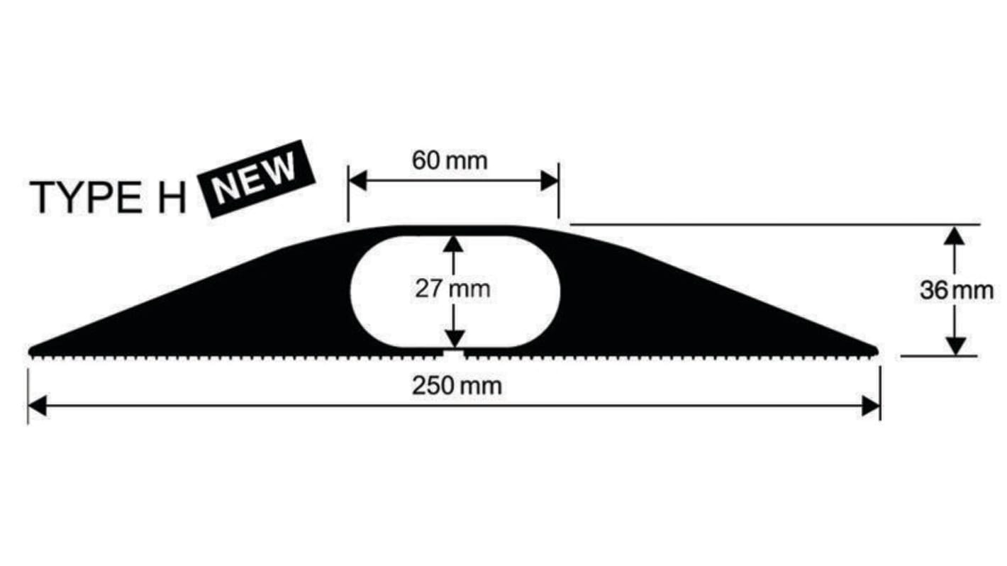 Kryt kabelu 27 x 60mm (vnitřní prům.) délka 1.5m 27 x 60mm x šířka (TOP) 60 mm, (spodní) 250 mm barva Černá Vulcascot