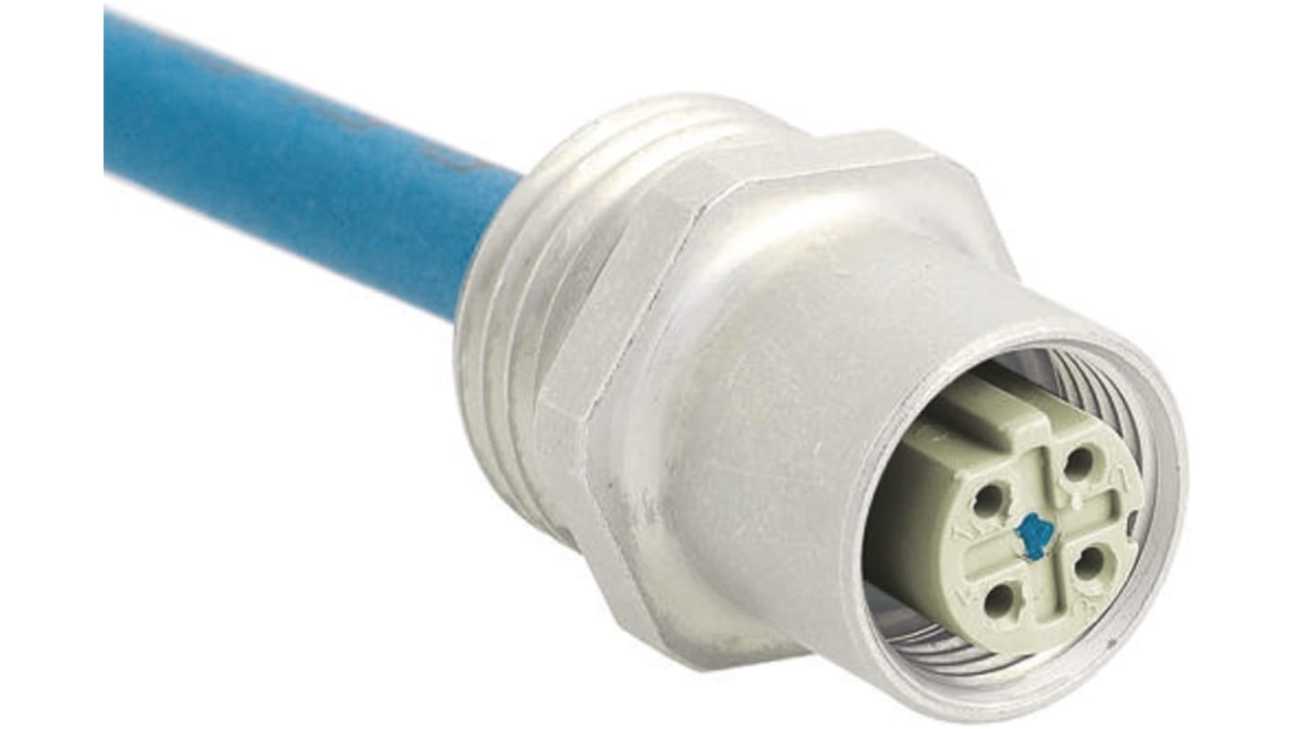 Cable de conexión HARTING, con. A M12 Hembra, 4 polos, cod.: D, long. 360mm