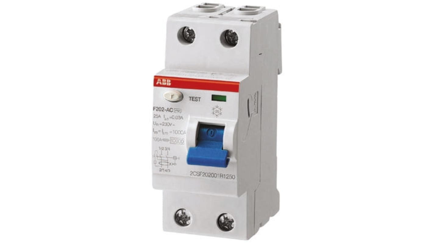 Interrupteur différentiel ABB F200, 2 Pôles, 63A, 300mA, Type A