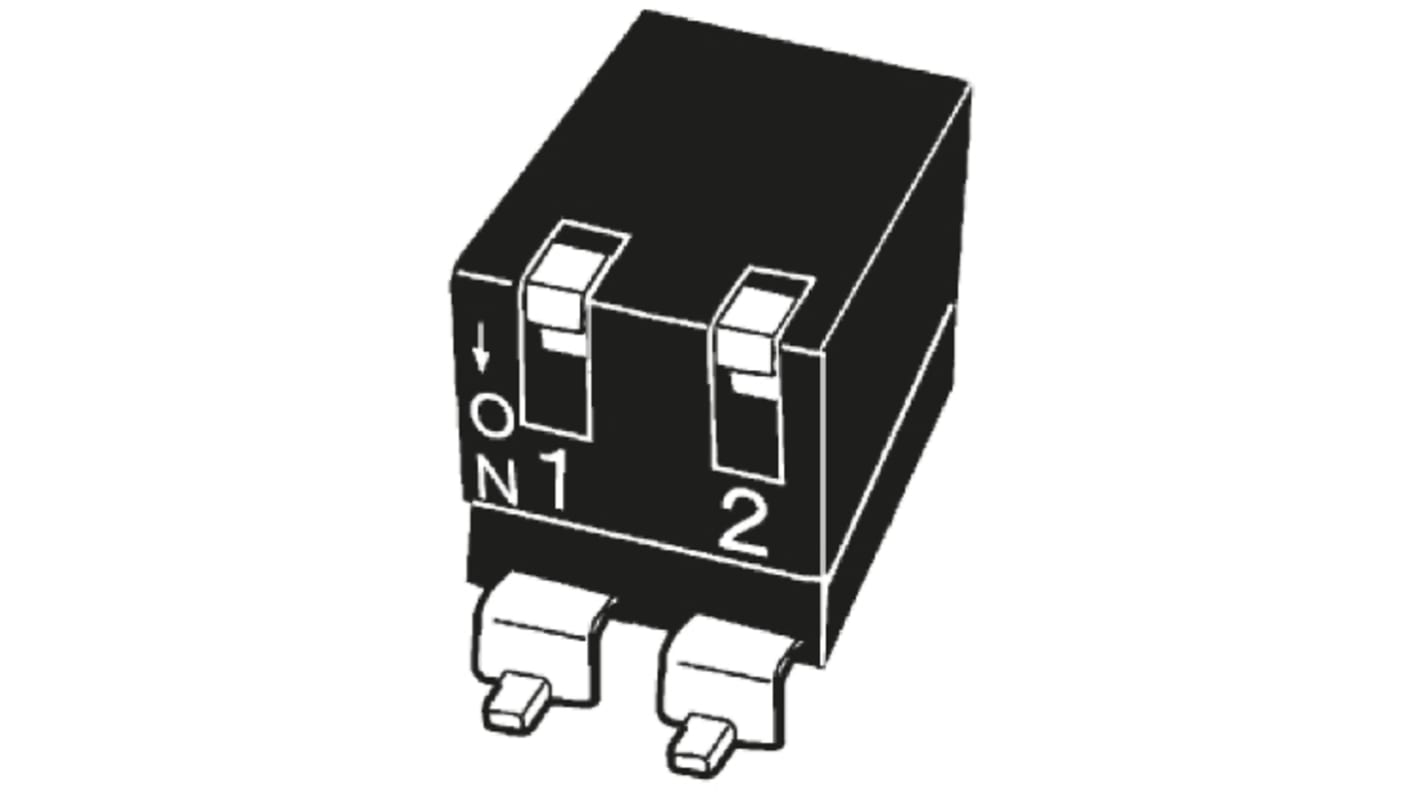 Omron DIP-Schalter Hebel 2-stellig 1-poliger Ein-/Ausschalter, Kontakte vergoldet 25 mA @ 24 V dc, bis +70°C