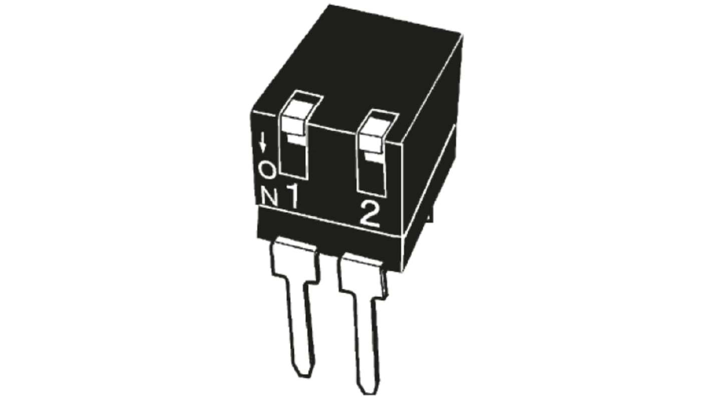 Omron THT DIP-Schalter Hebel 2-stellig 1-poliger Ein-/Ausschalter, Kontakte vergoldet 25 mA @ 24 V dc, bis +70°C