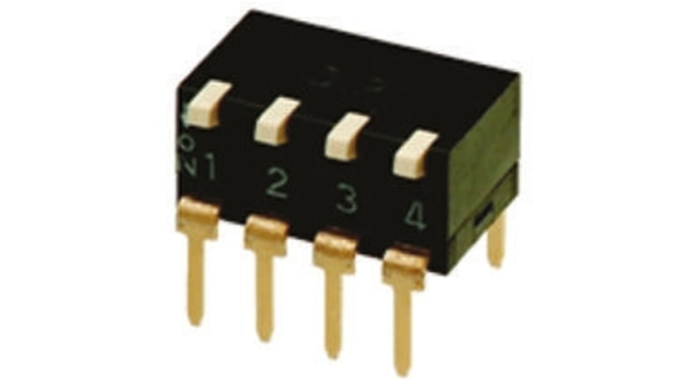 Interruttore DIP A6TR4104, SPST, 25 mA a 24 V cc, 4 posizioni, attuatore a leva, per PCB