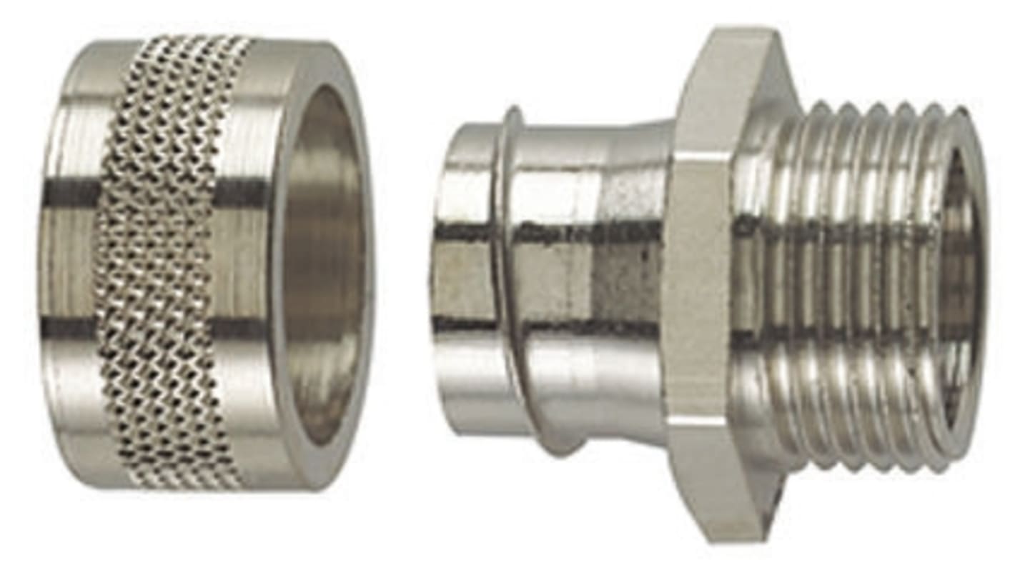 HellermannTyton Fixed External Thread Fitting, Conduit Fitting, 16mm Nominal Size, M16, Brass, Silver