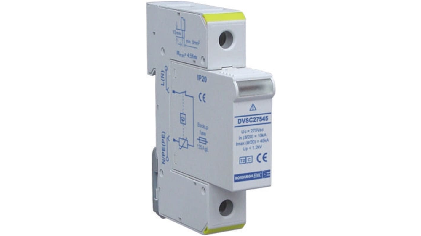 Roxburgh EMC, DVS Surge Suppressor Unit 275 V ac, 350 V ac Maximum Voltage Rating 45kA Maximum Surge Current Type 1