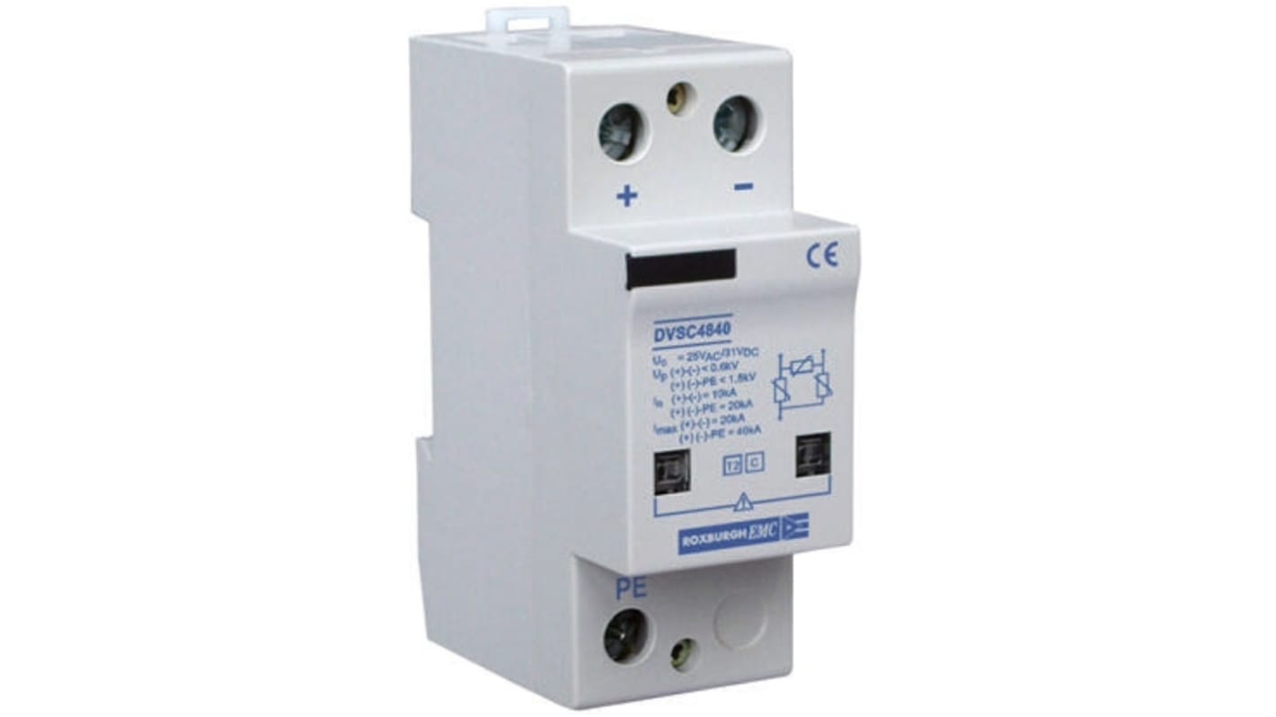 Roxburgh EMC, DVS Surge Suppressor Unit 40 V ac, 56 V dc Maximum Voltage Rating 40kA Maximum Surge Current Type 1