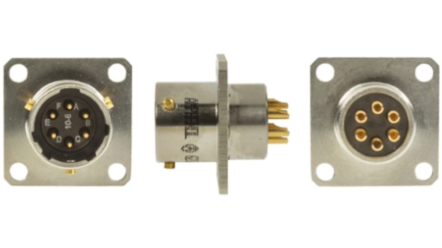 Amphenol Limited, 62GB 6 Way Box Mount MIL Spec Circular Connector Receptacle, Pin Contacts,Shell Size 10, Bayonet