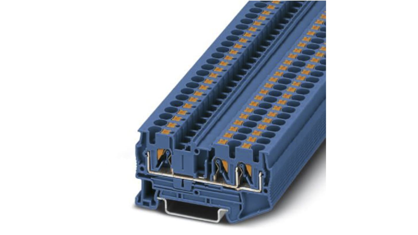 Phoenix Contact PT 4-TWIN BU Series Blue Feed Through Terminal Block, 0.2 → 6mm², Single-Level, Push In