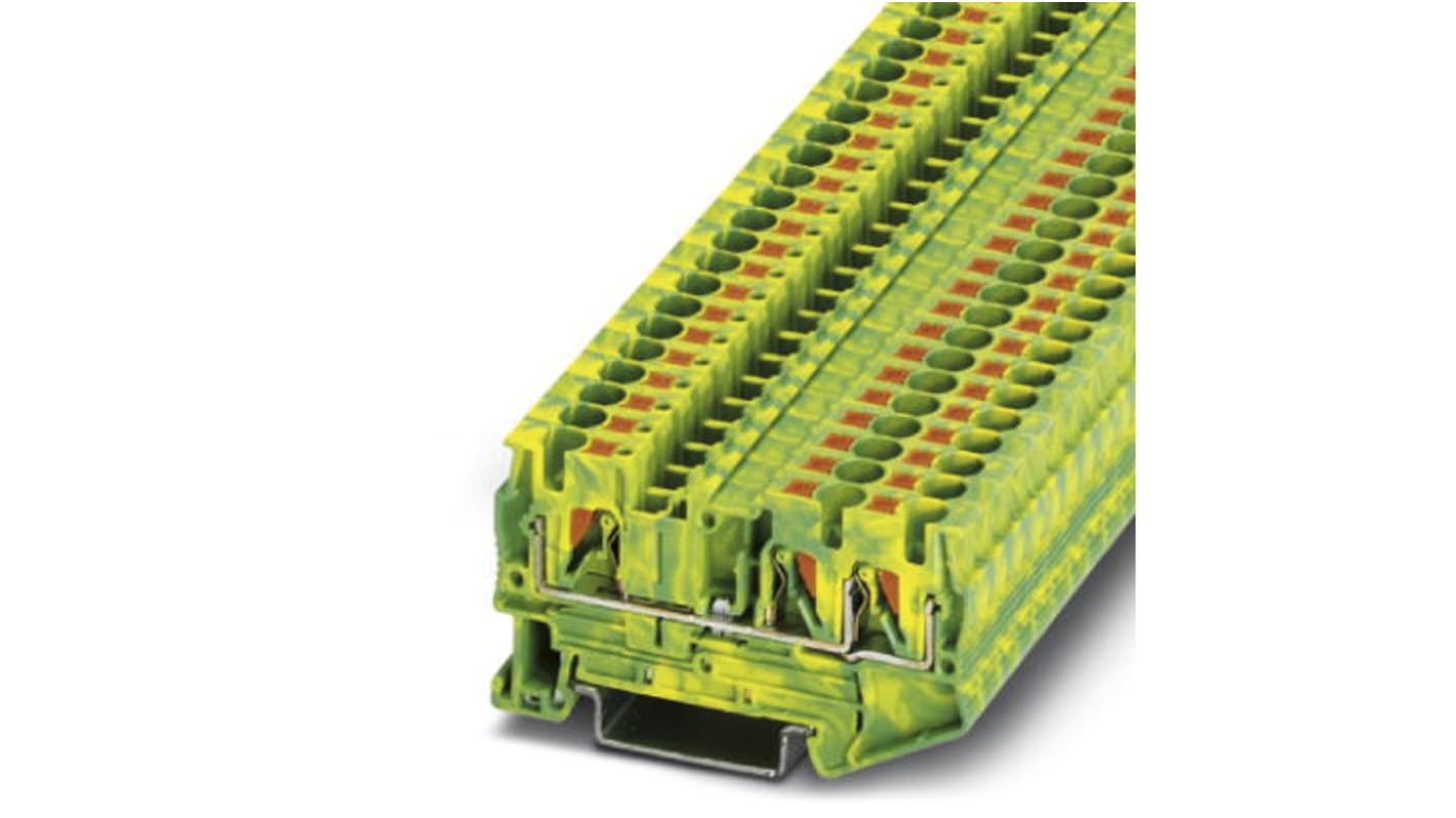 Phoenix Contact 3-Way PT 4-TWIN-PE Earth Terminal Block, 0.2 → 6mm², 24 → 10 AWG Wire, Push In, Polyamide