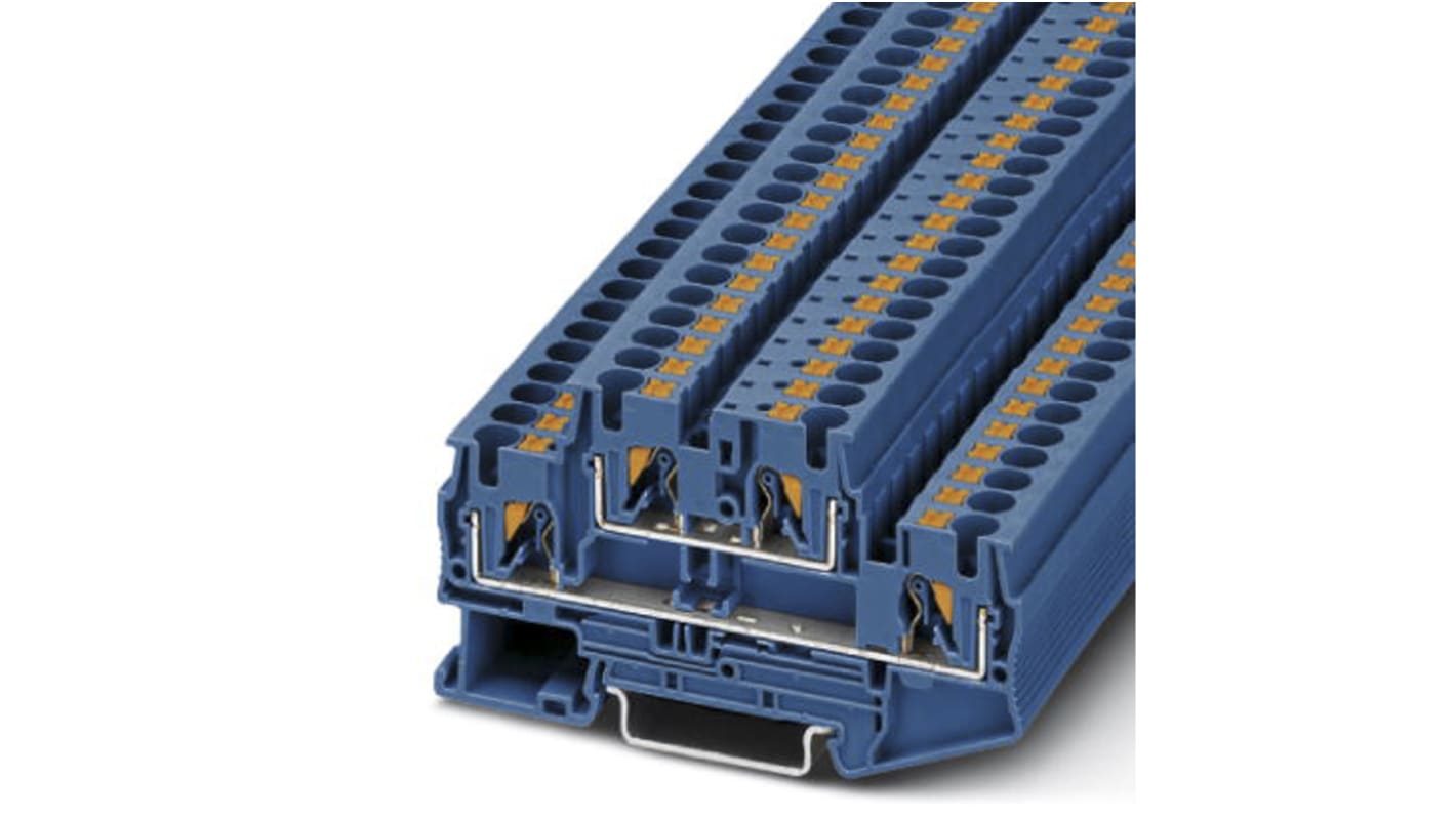 Phoenix Contact PTTB 4 BU Series Blue Feed Through Terminal Block, 0.2 → 6mm², Double-Level, Push In Termination