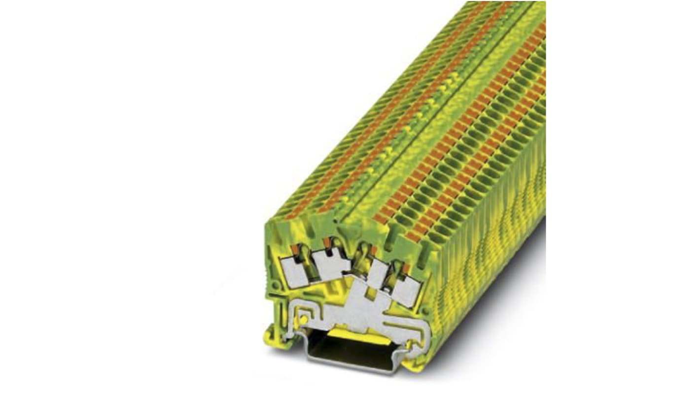 Bloque terminal de tierra, 4 vías, Encajado, 26 → 12 AWG, long. 49mm, PTS 2.5-QUATTRO-PE, Verde/Amarillo