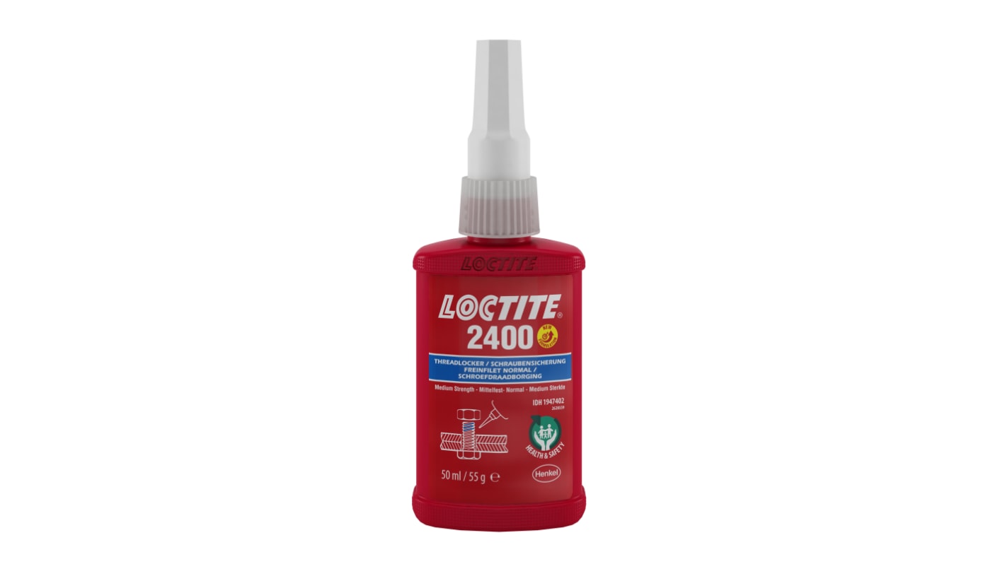 Adesivo frenafiletti Loctite 2400, resistenza Media, presa 24 ore, col. Blu, Bottiglia da 50 ml