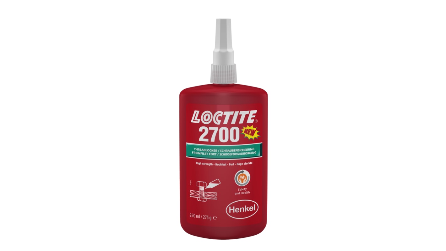 Loctite 2700 Schraubensicherungsklebstoff anaerob Flüssig Grün , Flasche 250 ml, Hochfest aushärtend in 24 h