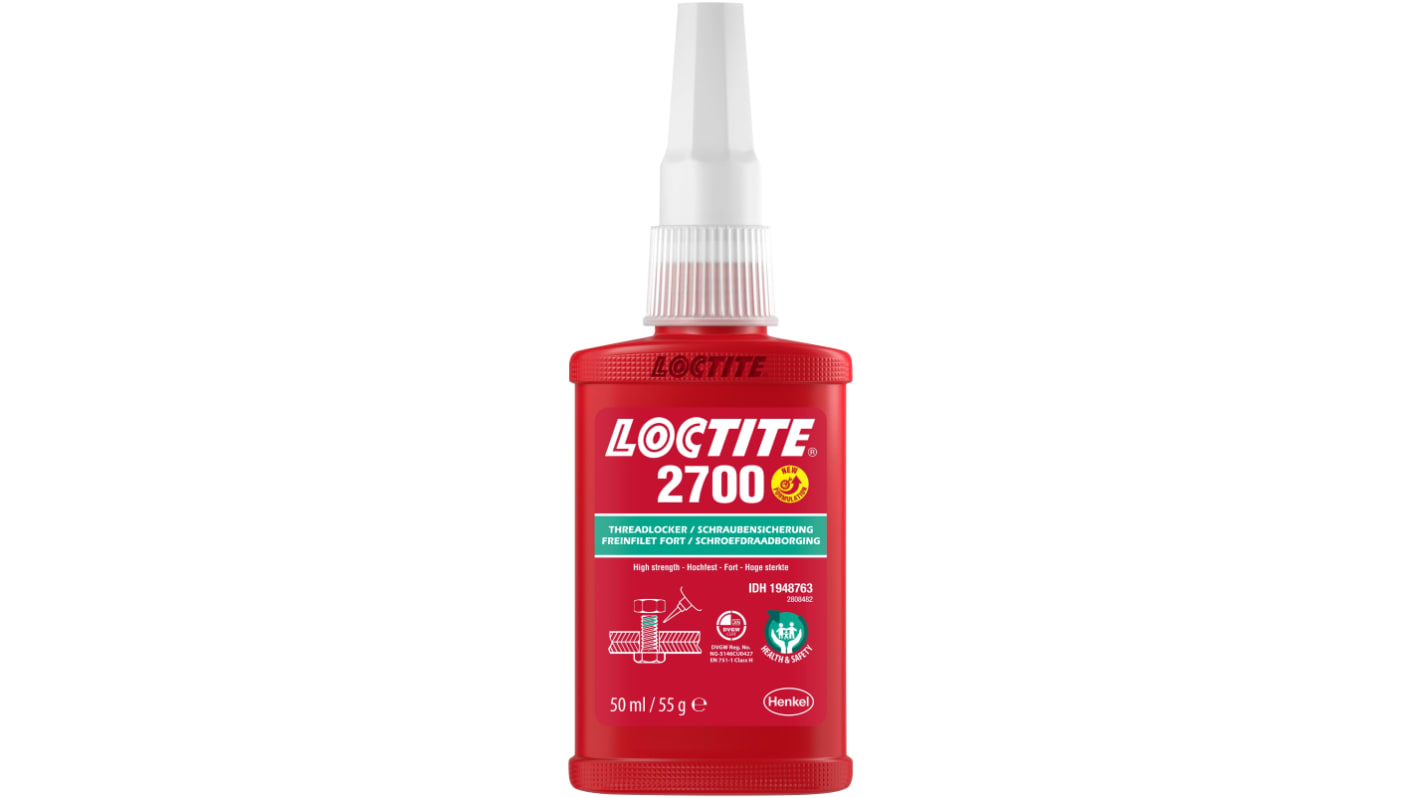 Loctite 2700 Schraubensicherungsklebstoff anaerob Flüssig Grün , Flasche 50 ml, Hochfest aushärtend in 24 h