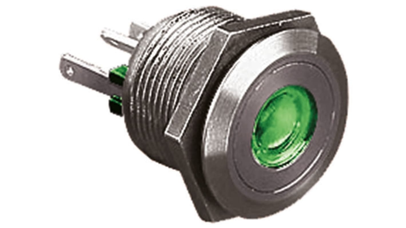 Bulgin MPI001 Series Illuminated Push Button Switch, Momentary, Panel Mount, 19.2mm Cutout, SPST, Green LED, 24V dc,