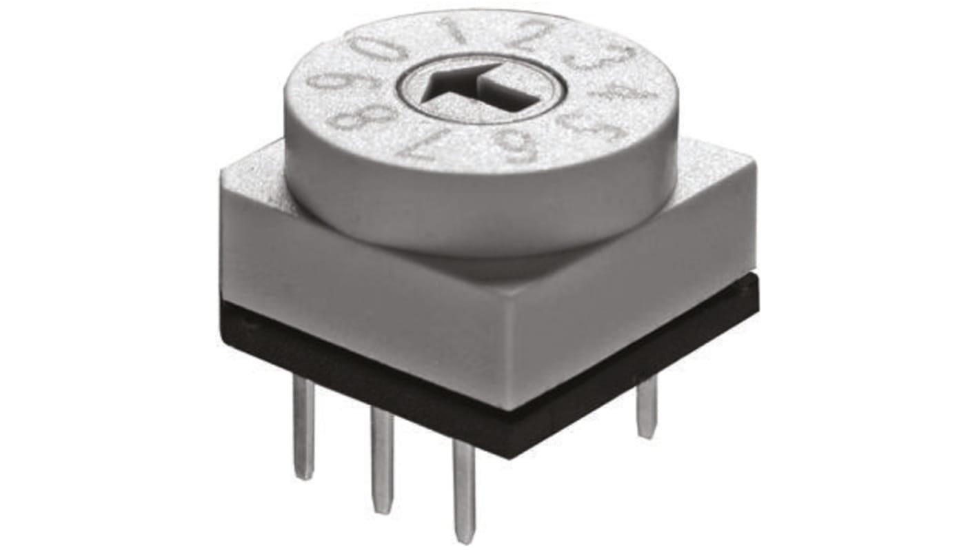 Interruptor DIP, IP67, Montaje en orificio pasante, Actuador Ranurado Giratorio, 25 mA a 24 V dc, 16 vías, -20 →