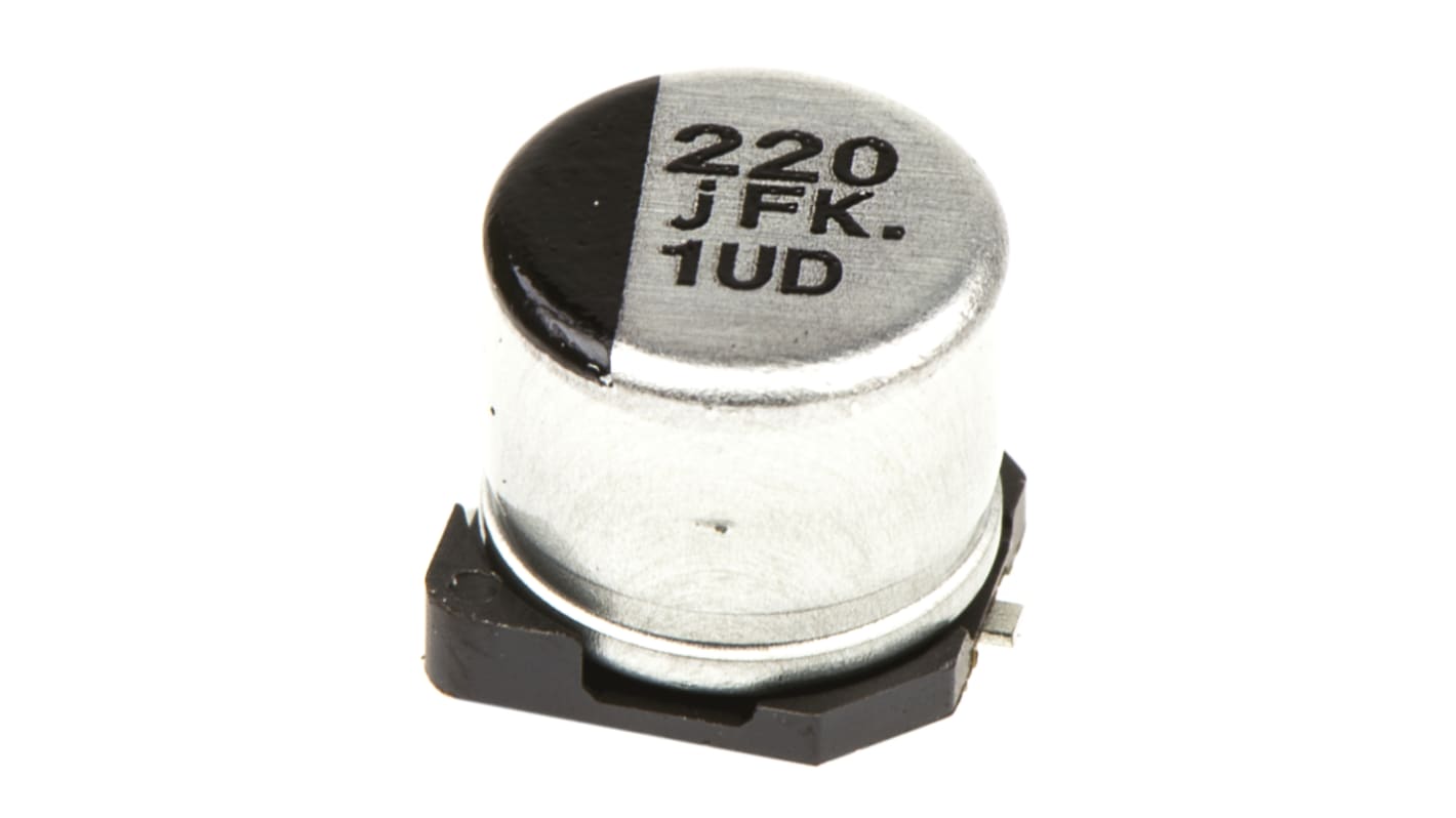 Condensador electrolítico Panasonic serie FK SMD, 220μF, ±20%, 6.3V dc, mont. SMD, 6.3 (Dia.) x 5.8mm