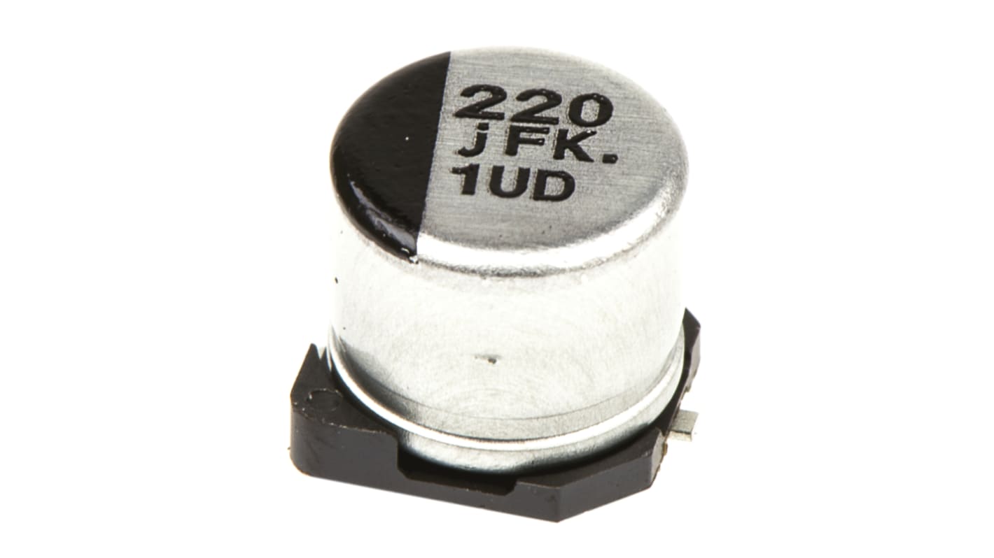 Panasonic , SMD Aluminium-Elektrolyt Kondensator 220μF ±20% / 6.3V dc, Ø 6.3mm x 5.8mm, bis 105°C