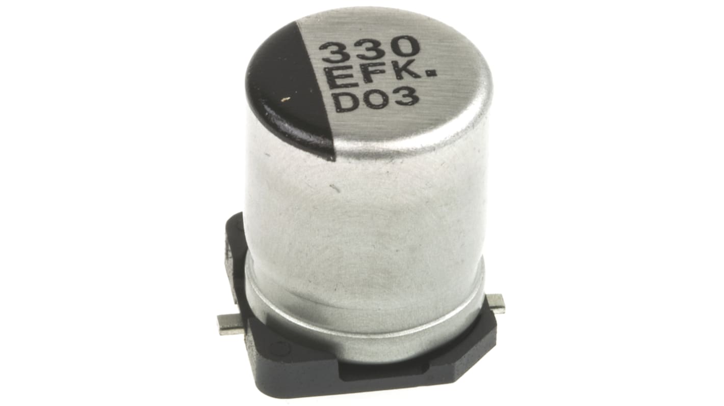 Condensador electrolítico Panasonic serie FK SMD, 330μF, ±20%, 25V dc, mont. SMD, 8 (Dia.) x 10.2mm