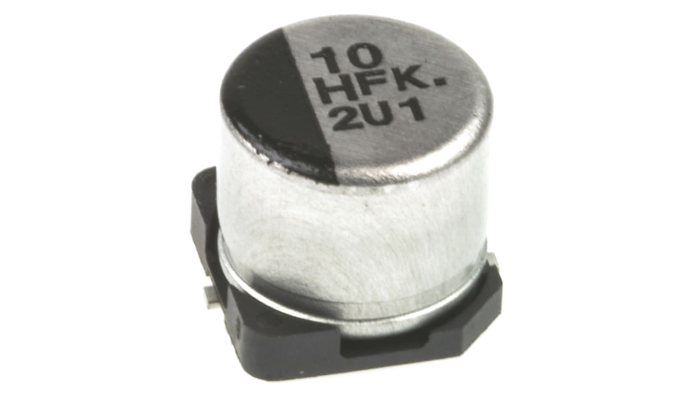 Condensador electrolítico Panasonic serie FK SMD, 10μF, ±20%, 50V dc, mont. SMD, 6.3 (Dia.) x 5.8mm