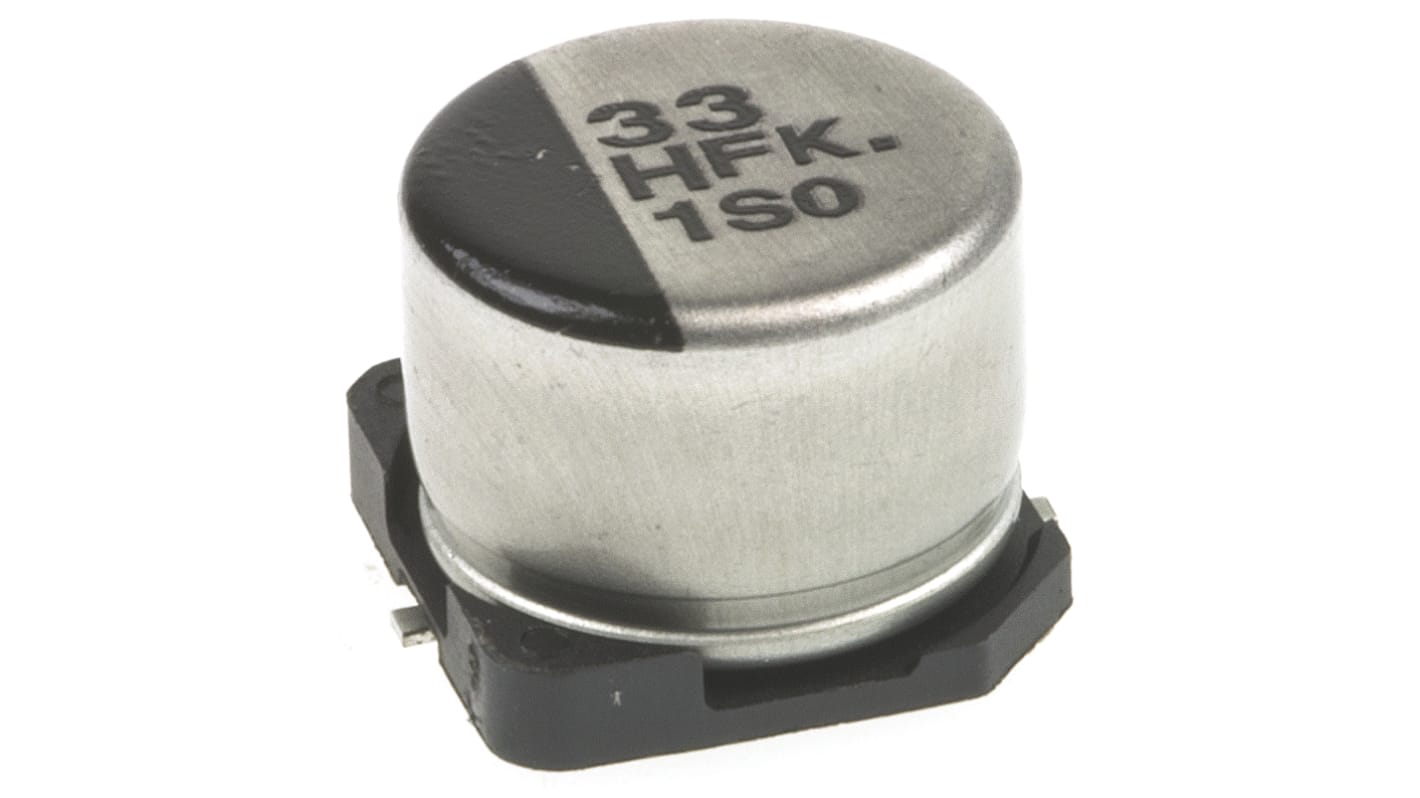 Panasonic , SMD Aluminium-Elektrolyt Kondensator 33μF ±20% / 50V dc, Ø 8mm x 6.2mm, bis 105°C