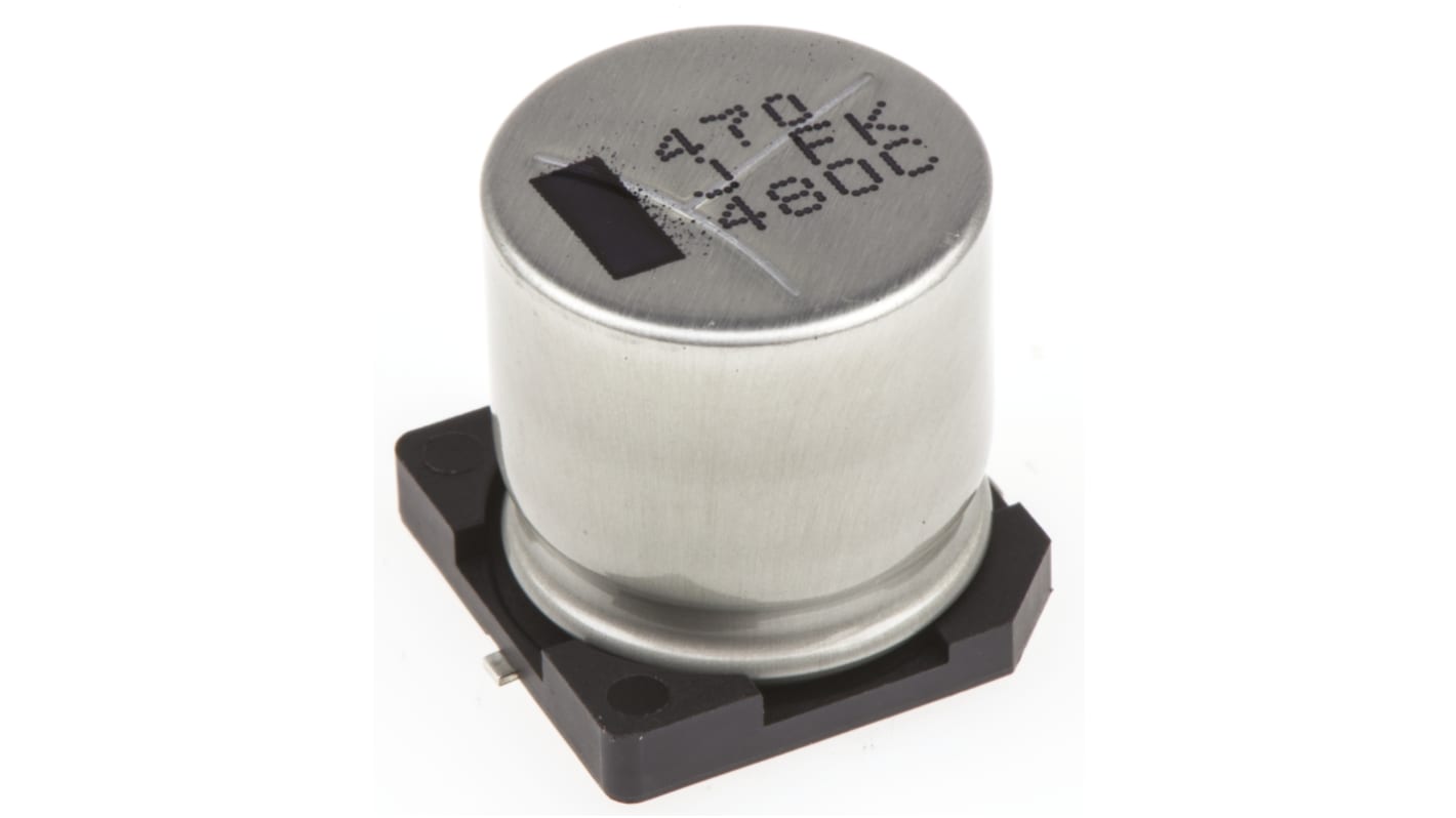 Condensador electrolítico Panasonic serie FK SMD, 470μF, ±20%, 63V dc, mont. SMD, 16 (Dia.) x 16.5mm