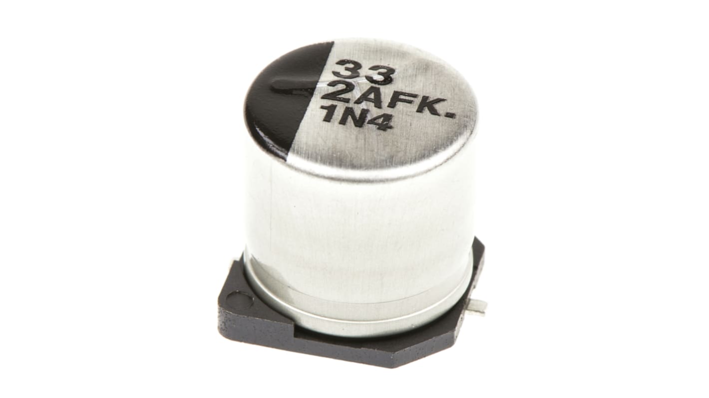 Panasonic , SMD Aluminium-Elektrolyt Kondensator 33μF ±20% / 100V dc, Ø 10mm x 10.2mm, bis 105°C