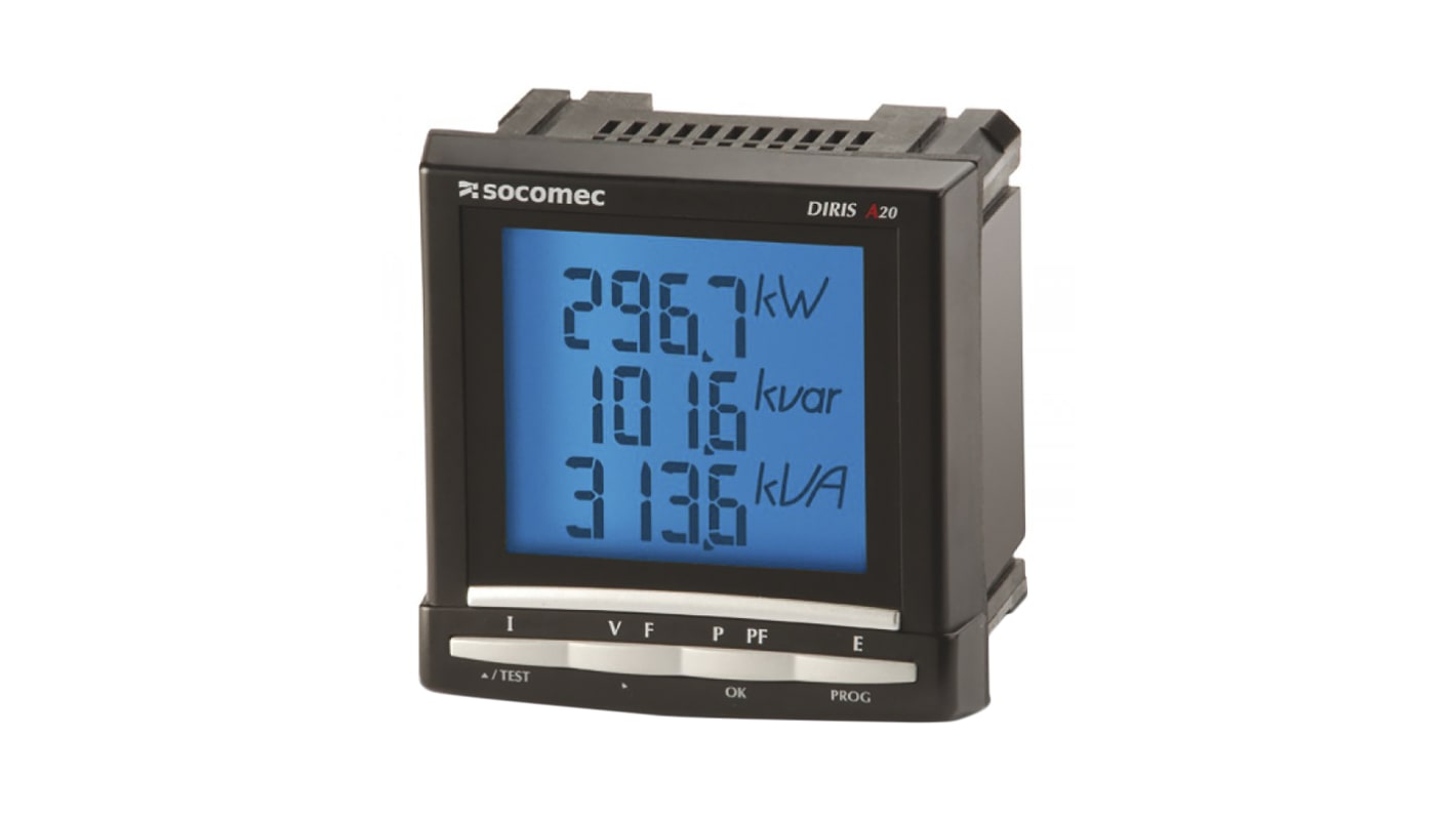 Socomec Diris A20 LCD Digital Panel Multi-Function Meter, 92mm x 92mm