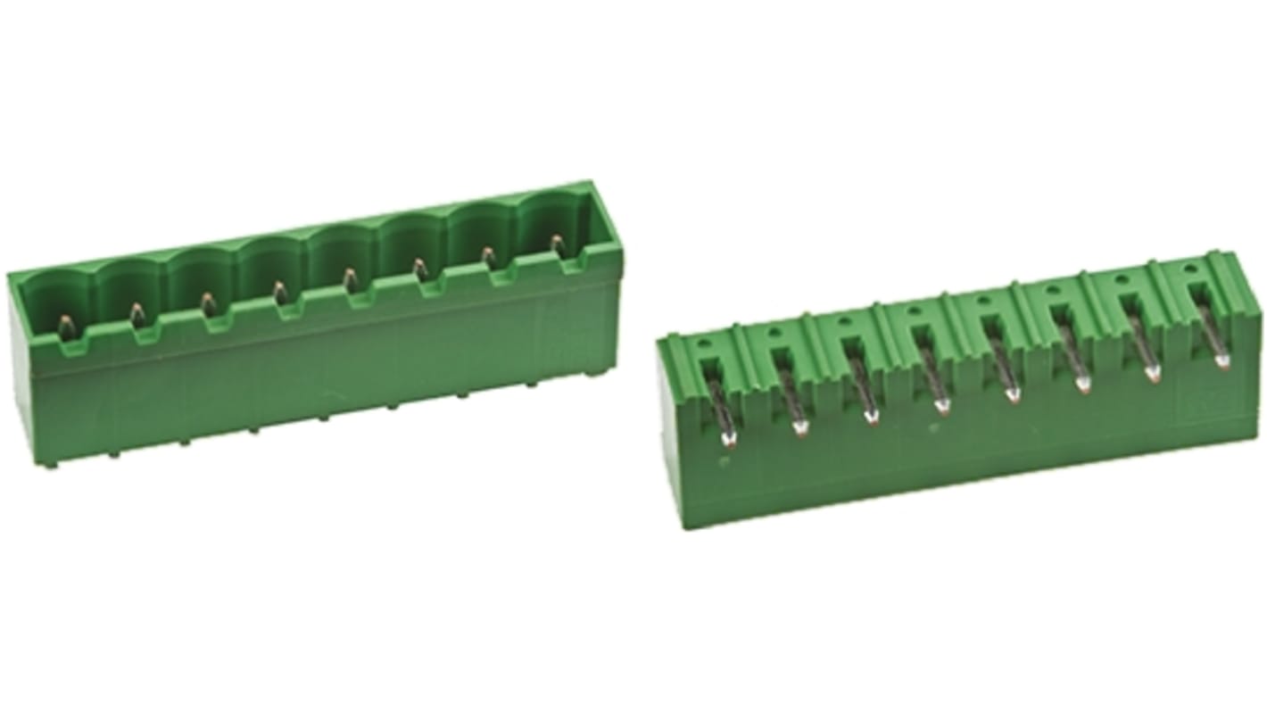 Borne enchufable para PCB Ángulo de 90° TE Connectivity serie Buchanan de 8 vías, 1 fila, paso 5.08mm, para soldar,