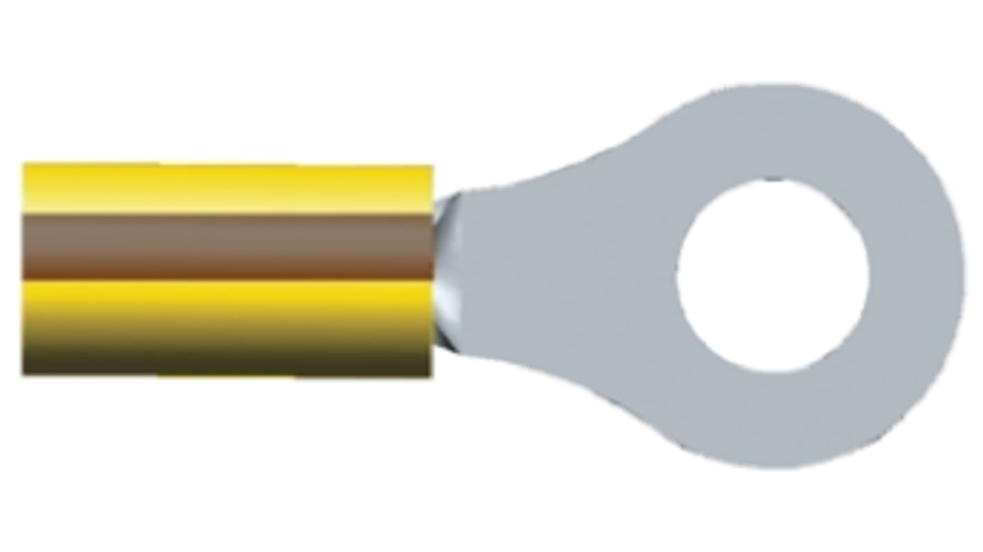 TE Connectivity, PIDG Insulated Ring Terminal, M6 (1/4) Stud Size, 2.6mm² to 6.6mm² Wire Size, Brown, Yellow