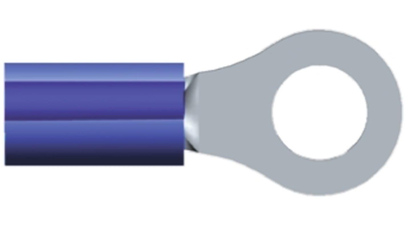 TE Connectivity, PIDG Insulated Ring Terminal, M6 (1/4) Stud Size, 1mm² to 2.6mm² Wire Size, Blue