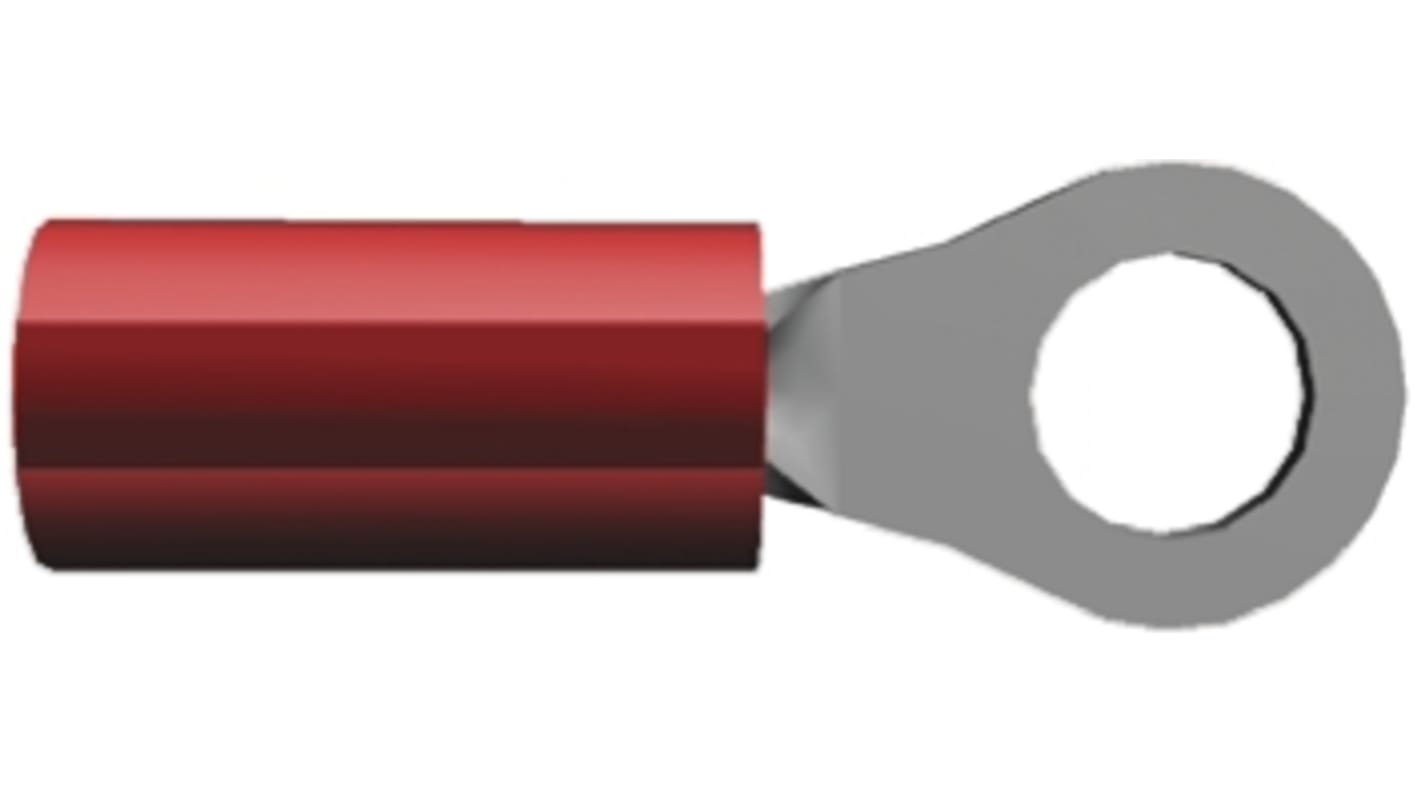 TE Connectivity, PIDG Insulated Ring Terminal, M3.5 (#6) Stud Size, 0.26mm² to 1.65mm² Wire Size, Red