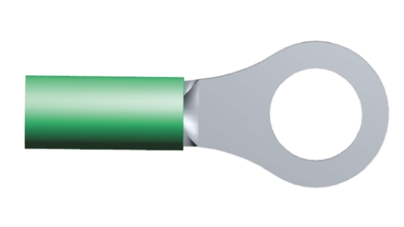 TE Connectivity, DG STRATO-THERM Insulated Ring Terminal, M5 (#10) Stud Size, 0.26mm² to 1.65mm² Wire Size, Green