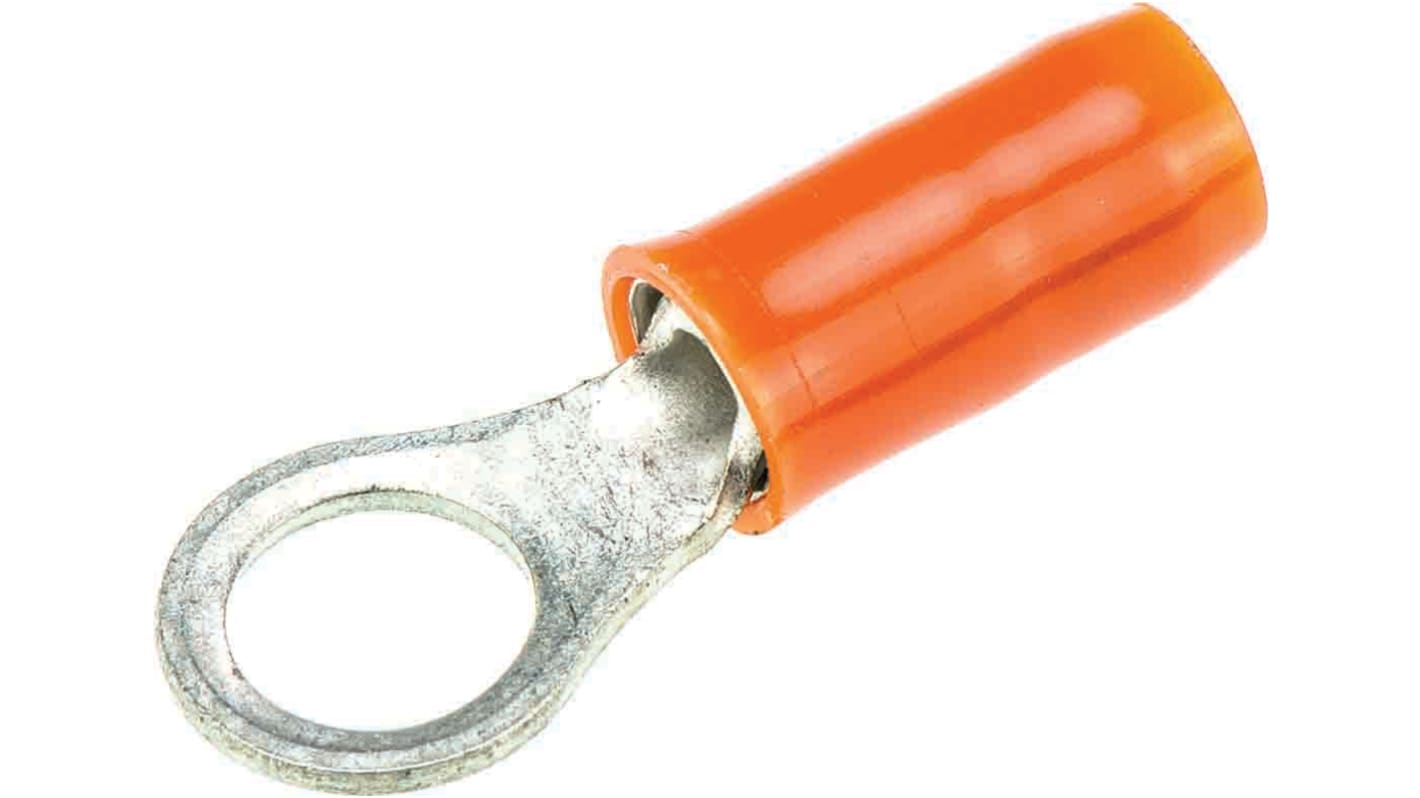 TE Connectivity, PIDG Insulated Ring Terminal, M4 Stud Size, 0.8mm² to 1.65mm² Wire Size, Orange, Red