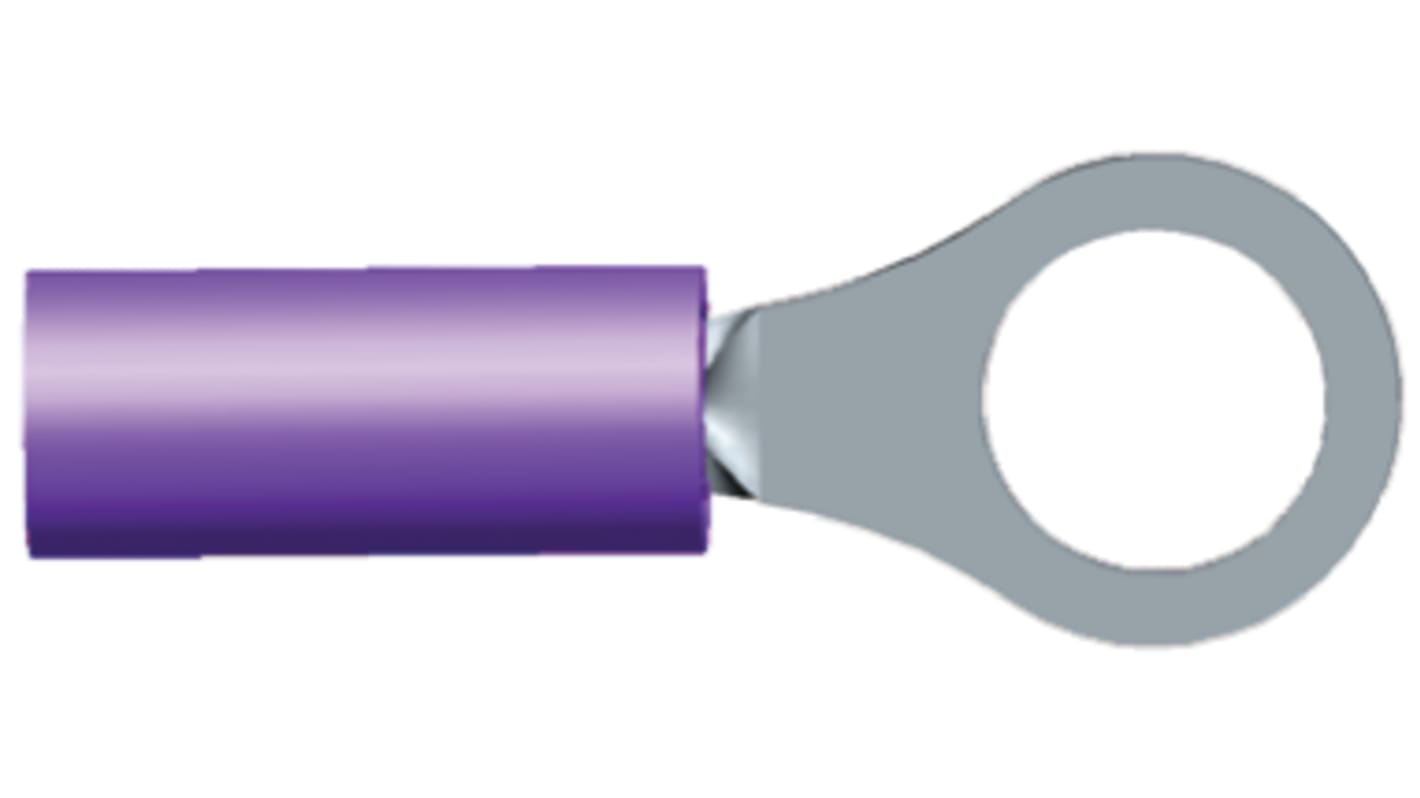 TE Connectivity, PIDG Insulated Ring Terminal, M4 Stud Size, 0.4mm² to 0.65mm² Wire Size, Purple