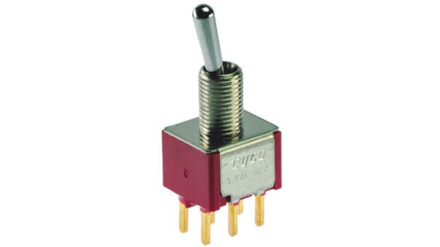 TE Connectivity Toggle Switch, PCB Mount, On-(On), DPDT, Through Hole Terminal, 120 V ac, 28V dc