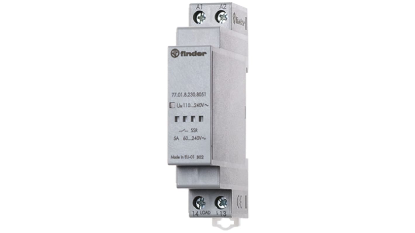 Finder 77 Series Solid State Relay, 5 A Load, DIN Rail Mount, 265 V ac Load, 240 V ac Control