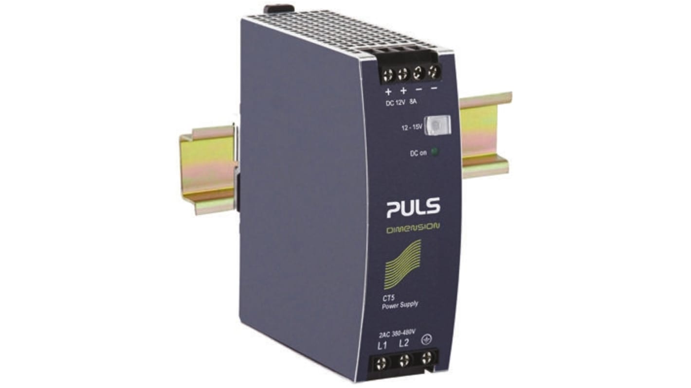 PULS DINレール取付け用スイッチング電源, CT5.121, 出力：8A, 定格：96W 入力電圧：ac 出力電圧：dc 12V dc/