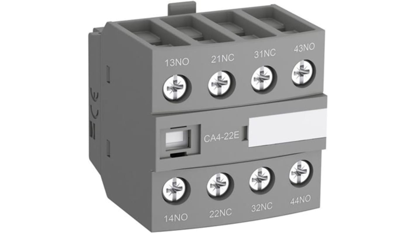 Előlapra szerelt, 3 NC + 1 NO Kiegészítő érintkező, terminál típusa: Csavar, 6 A, 600 V dc, 690 V ac