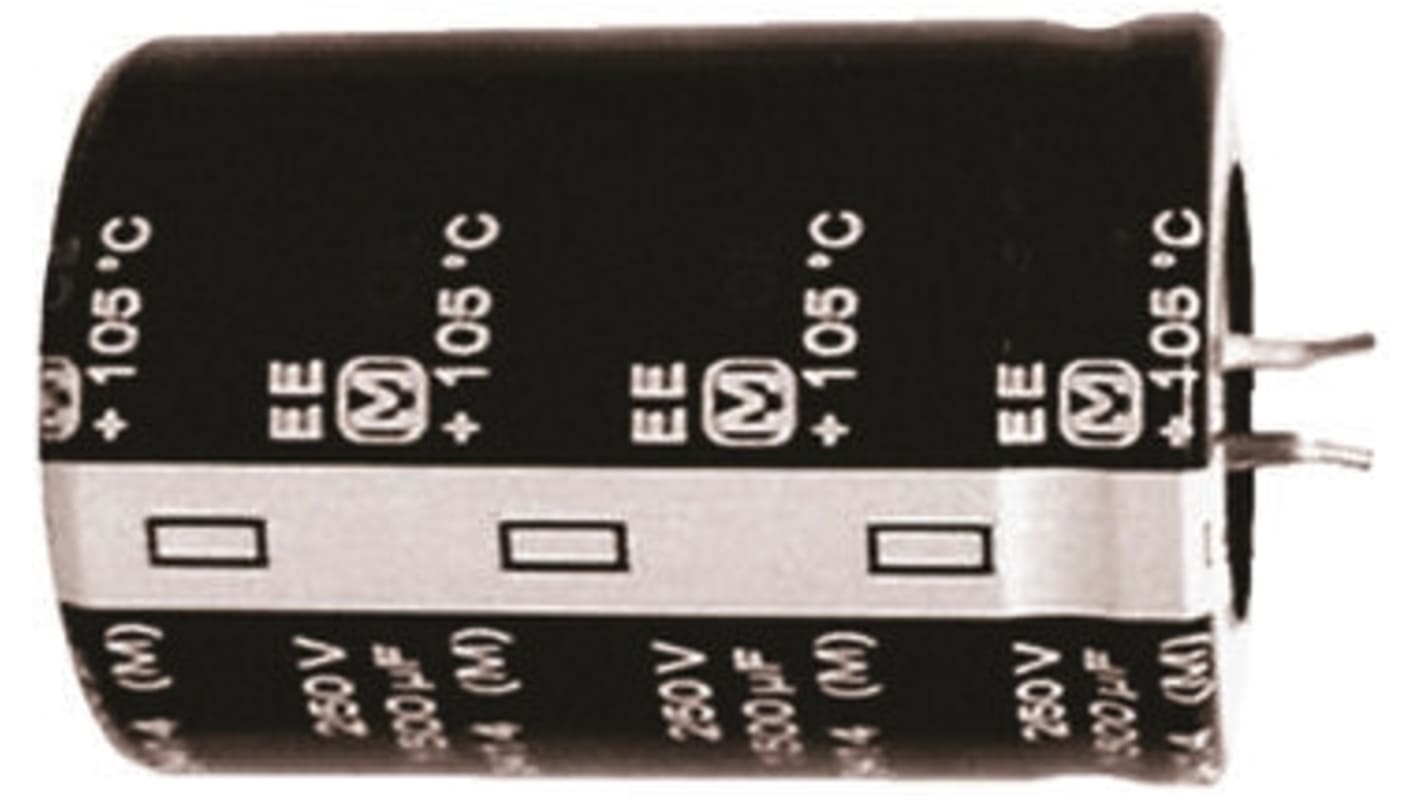 Condensador electrolítico Panasonic serie ED SNAP IN, 1000μF, ±20%, 250V dc, mont. pasante, 30 (Dia.) x 45mm, paso 10mm
