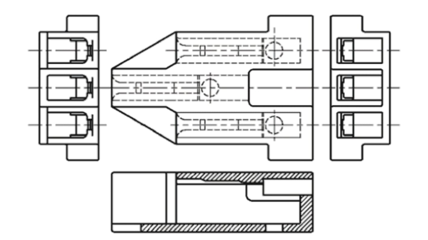 TE Connectivity Crimpabdeckung, Flachstecker, PBT glasfaserverstärkt, Natur, 3-polig