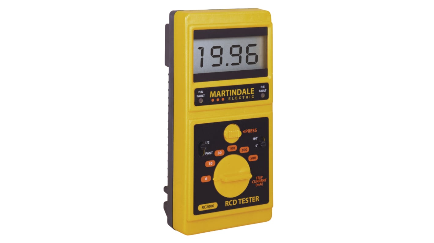 Tester RCD Martindale MARRC 2000, 500mA c.a., display LCD, dimensioni 190 x 90 x 54mm