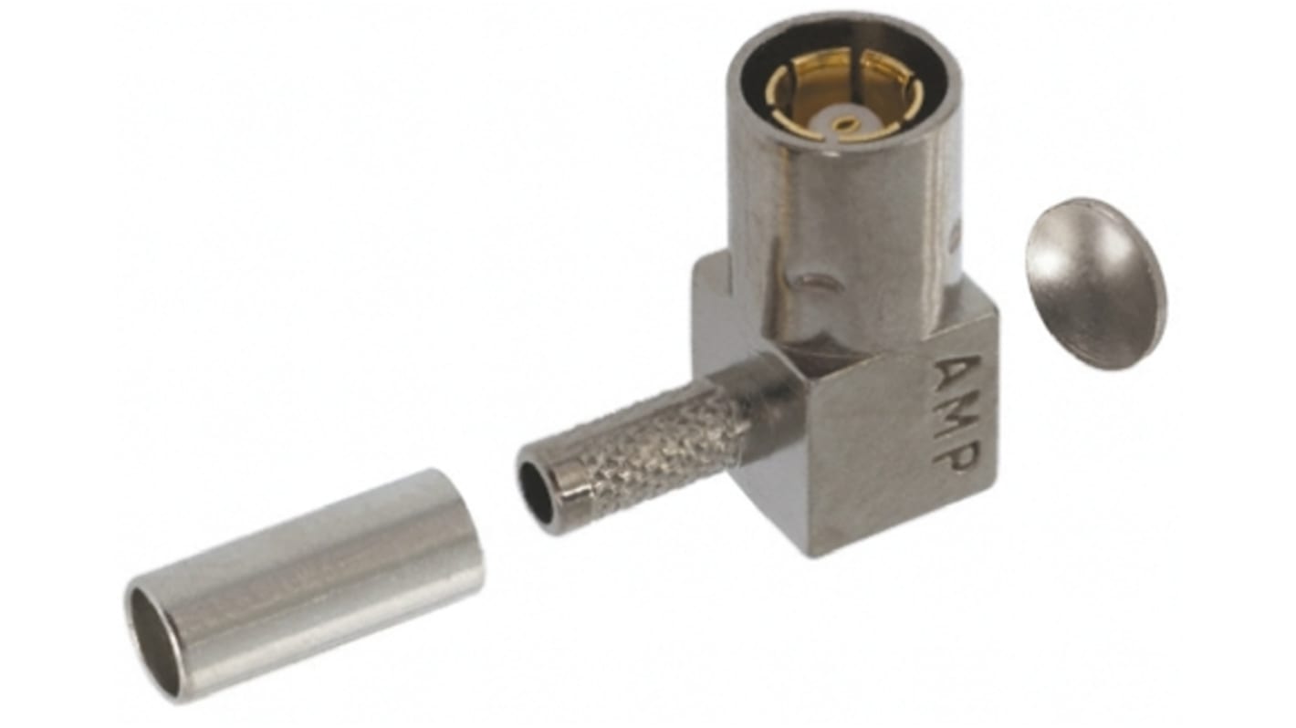 TE Connectivity SMB Series, Plug Cable Mount SMB Connector, 50Ω, Crimp Termination, Right Angle Body