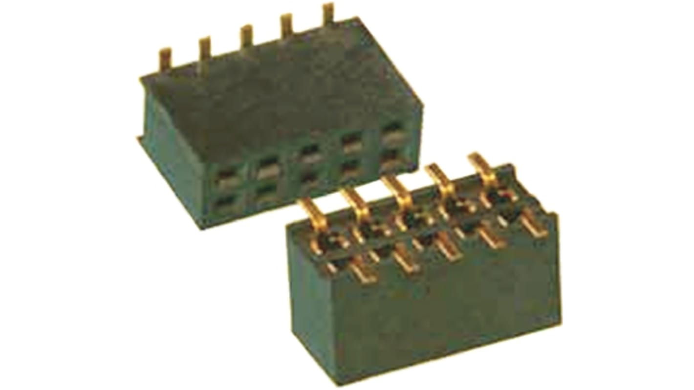 Amphenol Communications Solutions MINITEK Series Straight Surface Mount PCB Socket, 10-Contact, 2-Row, 1.27mm Pitch,