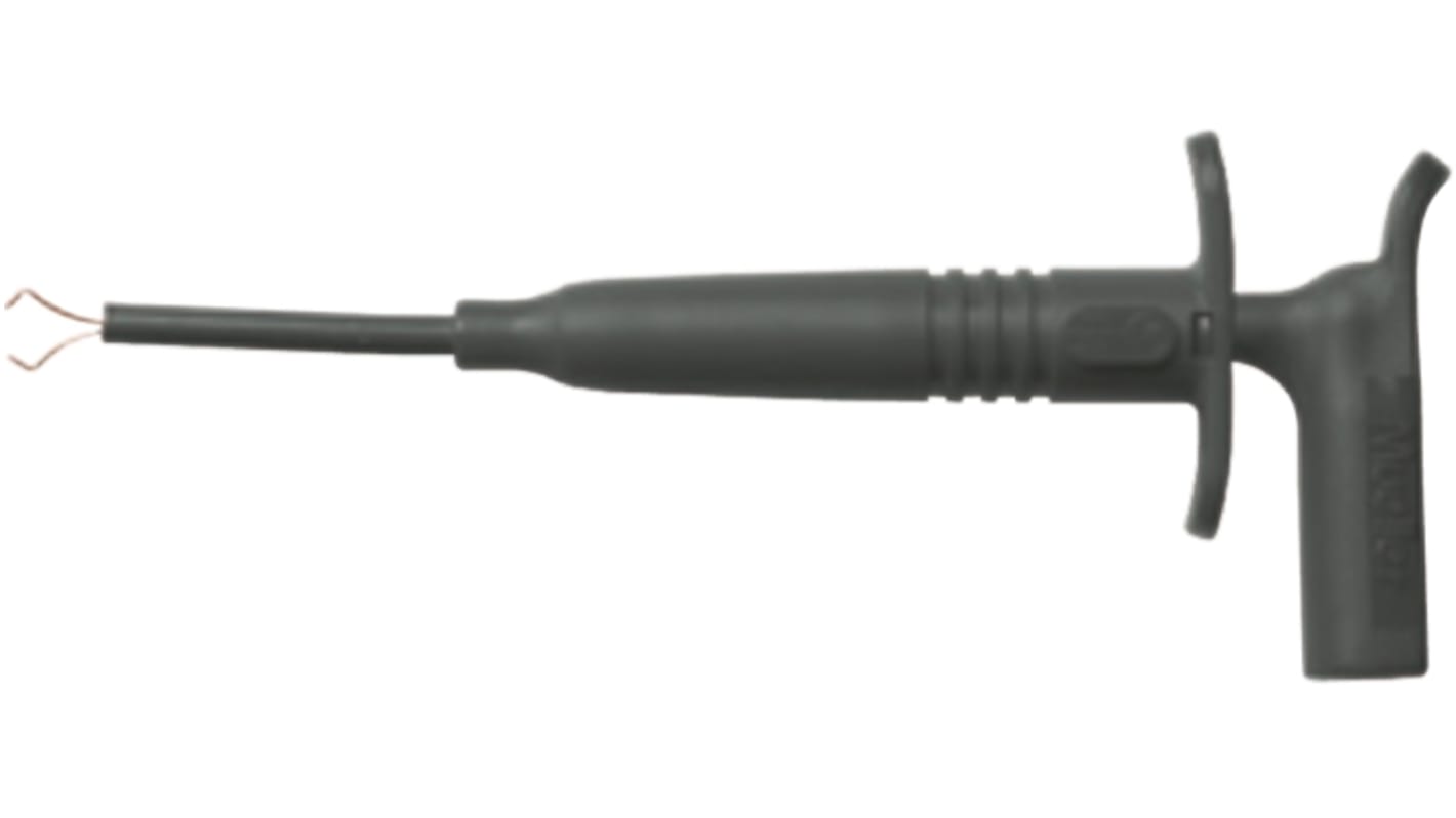 Puntale a uncino Mueller Electric, 1A, presa da 4mm, L. 139.7mm, col. Nero