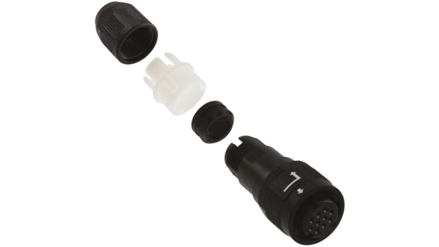 Conector circular Hirose macho serie HR34B de 10 vías hembra, tamaño carcasa 12, montaje aéreo, IP67, IP68