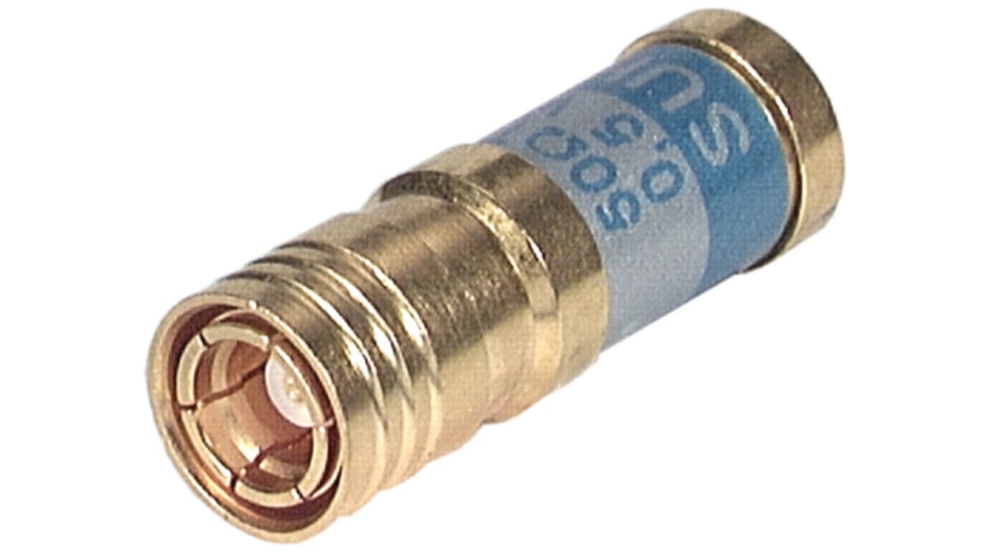 Conector RF Huber+Suhner 65_SMB-50-0-1/111_NE, Macho, Recta, Impedancia 50Ω, 0 → 4GHz, Oro sobre níquel